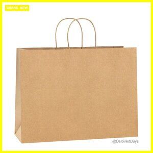 100 Recycled Kraft Paper Bags with Handles 16x6x12 Inches Bulk Shopping